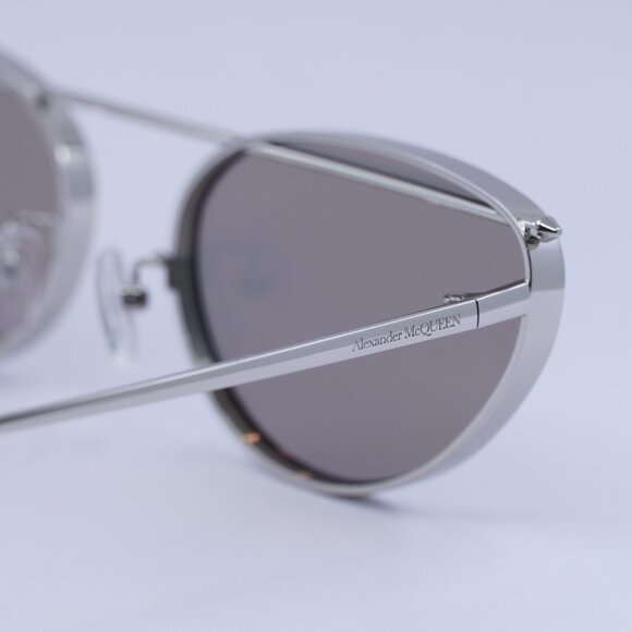 Alexander McQueen AM0424S 004 Sunglasses Silver Cat Eye Frame, Grey Lenses